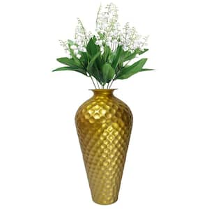 Decorative Modern Gold Metal Honeycomb Design Floor Flower Vase for Entryway, Living Room or Dining Room