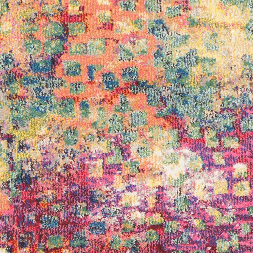 Pink Multi Geometric Synthetic Easy Care Runner Rug 2'2" x 6'