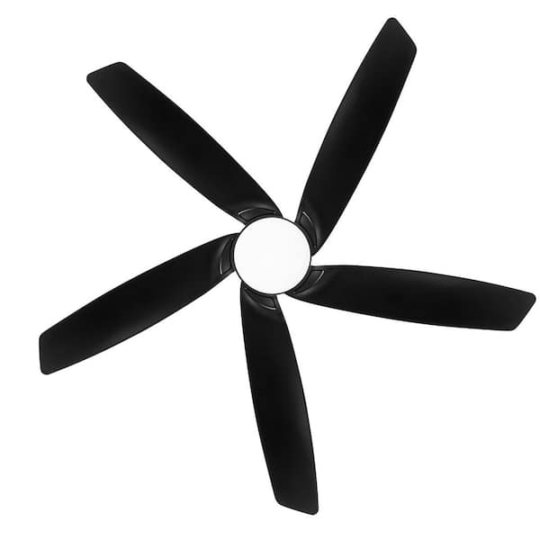54 in. Indoor Black Ceiling Fans with Adjustable White Integrated LED with 5-Black Blades and Remote Included