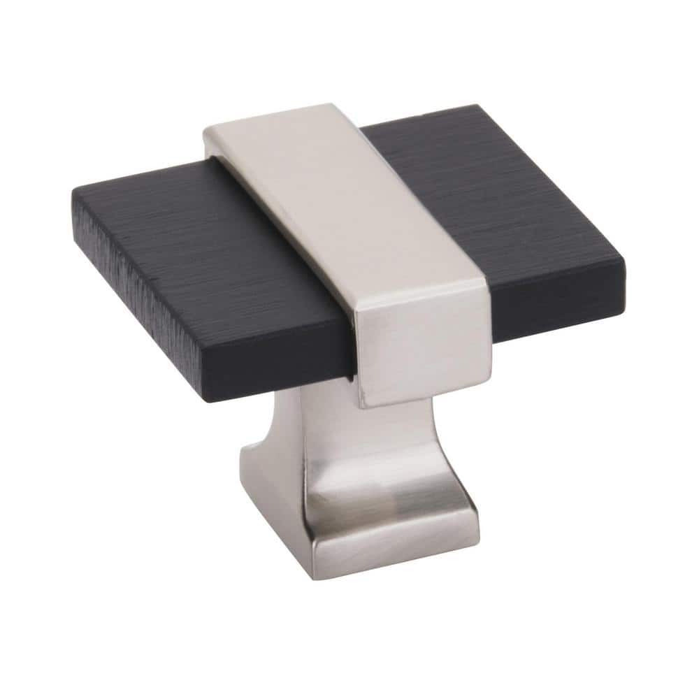 1-3/8" Brushed Matte Black and Satin Nickel Square Knob