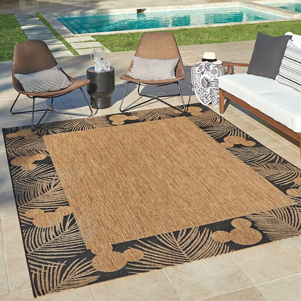 Mickey Mouse Chestnut 8 ft. x 10 ft. Palm Border Indoor/Outdoor Area Rug