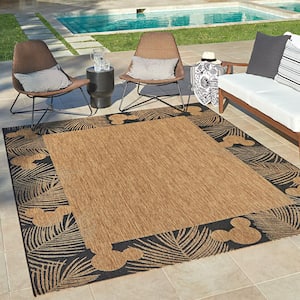 RV Camping Mat Palm Tree 9 ft x 12 ft Black Beige Outdoor Tropical Coastal Rug 