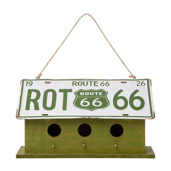 Glitzhome 14 in. L Green Wood/Metal Licence Plates Birdhouse 2003100015 -  The Home Depot