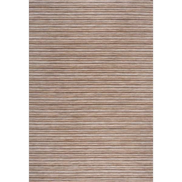 Finn Modern Farmhouse Pinstripe Natural/Brown 8 ft. x 10 ft. Indoor/Outdoor Area Rug