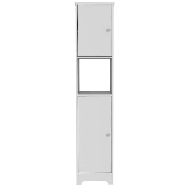 16 in. W x 14.30 in. D x 67.80 in. H White Particle Board Freestanding Linen Cabinet with Double Doors in White
