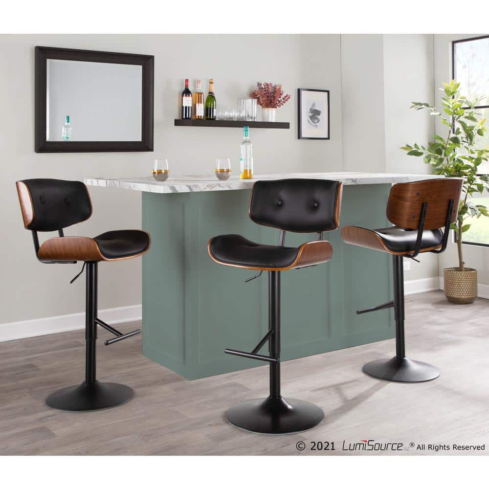 Lombardi Contemporary Swivel Barstool in Walnut & Black Leather