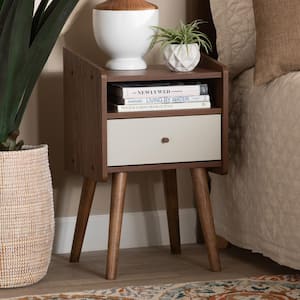 Elario 1-Drawer Gray and Walnut Brown Nightstand 25 in. H x 15.2 in. W x 12.2 in. D
