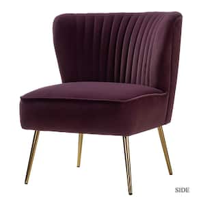 Monica Modern Purple Velvet Comfy Living Room Side Chair with Golden Metal Legs