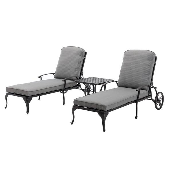 HOMEFUN Antique Bronze 3-Piece Aluminum Adjustable Reclining Outdoor Chaise Lounge with Gray Cushions
