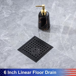 6 in. x 6 in. Stainless Steel Square Shower Drain with Square Pattern Drain Cover in Matte Black