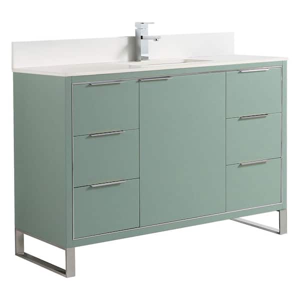 FINE FIXTURES Opulence 48 in. W x 18 in. D x 33.5 in. H Single Sink Bath Vanity in Mint Green with White Top