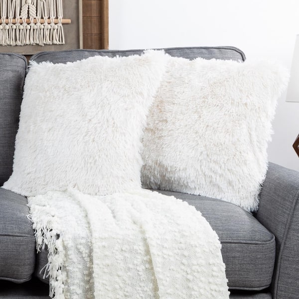 White fuzzy discount throw pillows