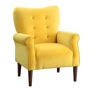 Cecily Yellow Velvet Tufted Back Club Accent Chair