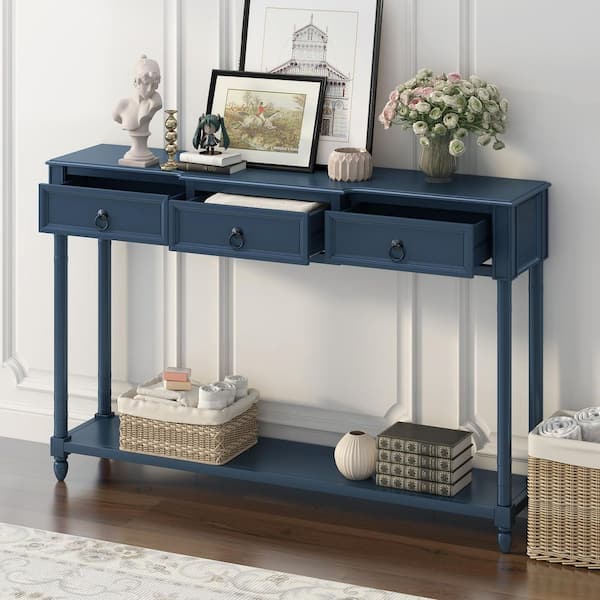 Costway 52 in. Blue Specialty Wood Long Sofa Table with 2