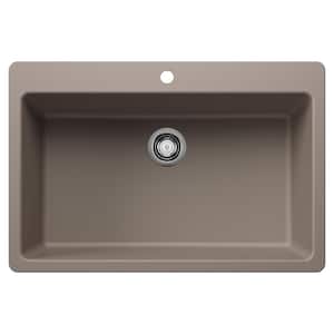 Liven SILGRANIT 33 in. Drop-In/Undermount Single Bowl Granite Composite Kitchen Sink in Truffle