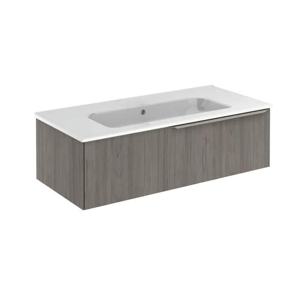 Mio 40 in. W x 18 in. D x 12 in. H Bath Vanity 1-Drawer in Grey Elm with White Vanity Top with White Basin