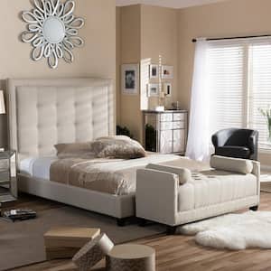 Hirst Transitional Beige Fabric Upholstered Queen Size Bed