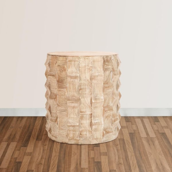 THE URBAN PORT 17 in. White Round Wood End/Side Table with Convenient Floor Protectors