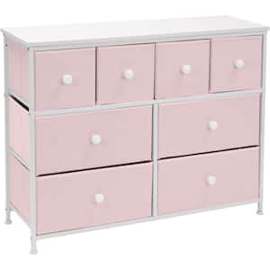 Drawer Pink Dresser Steel Frame Wood Top Easy Pull Fabric Bins 11.81 in. L x 39.37 in. W x 30.7 in. H 8