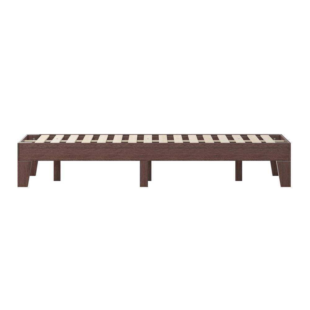 Full Walnut Solid Wood Platform Bed with Slats and Drawer
