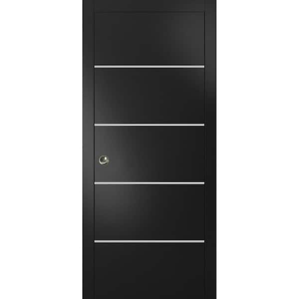 Sartodoors 18 in. x 96 in. 1 Panel Black Matte Finished Solid Wood with Honeycomb Sliding Door with Hardware