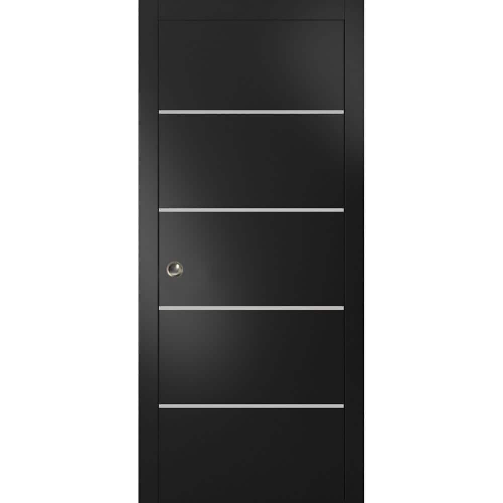 24 in. x 84 in. 1 Panel Black Matte Finished Solid Wood with Honeycomb Sliding Door with Hardware price history on PriceWatchPro