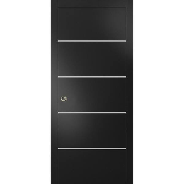 Sartodoors 36 in. x 80 in. 1 Panel Black Matte Finished Solid Wood with Honeycomb Sliding Door with Hardware