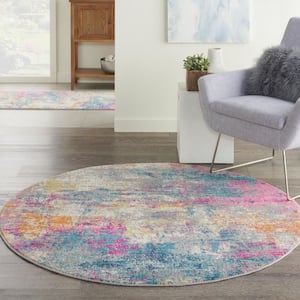 Passion Ivory/Multi 4 ft. x 4 ft. Abstract Contemporary Round Area Rug