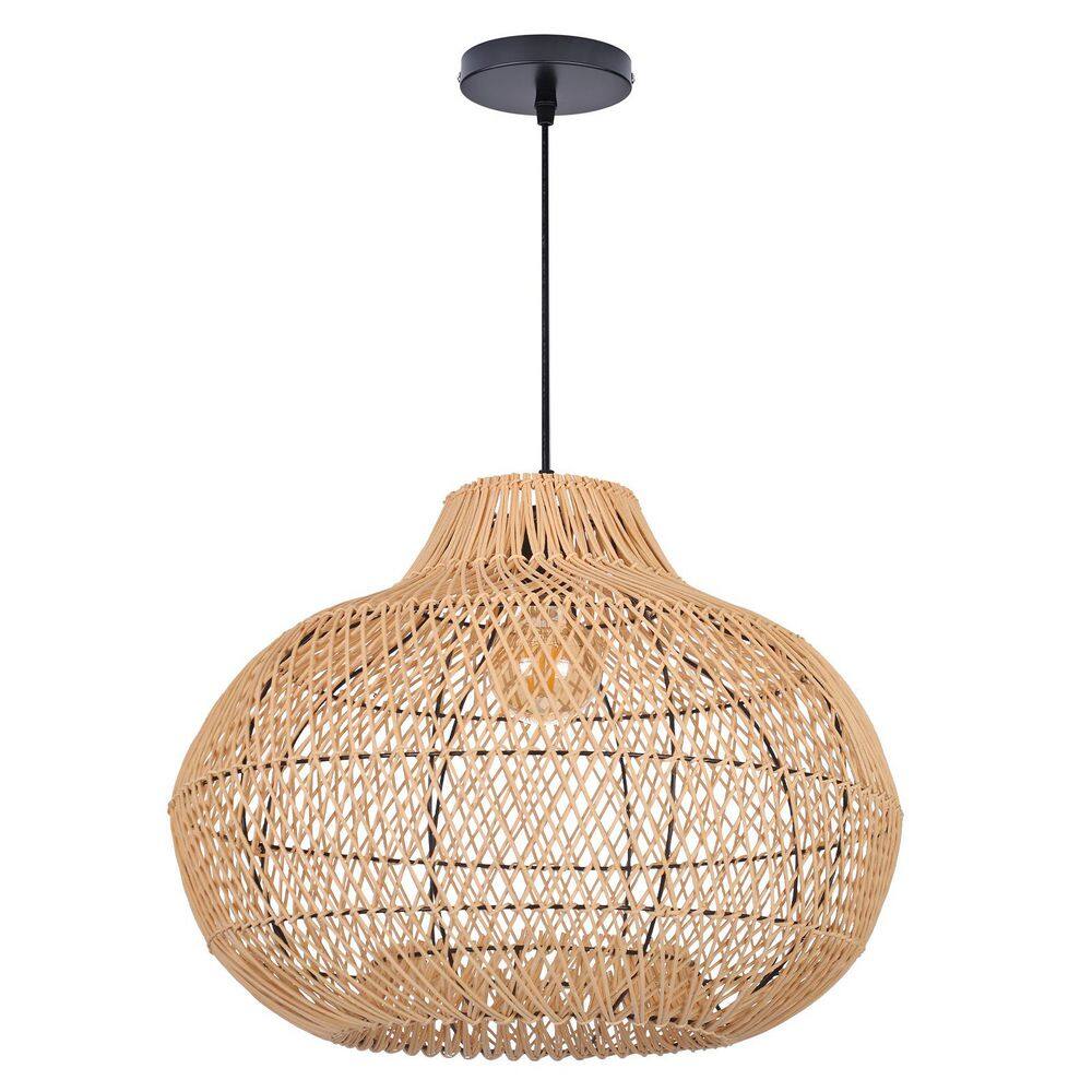 60-Watt 1-Light Natural Handwoven Rattan Pendant Light with Black Iron Frame, Spherical Shade, No Bulbs Included, 20 in. price history on PriceWatchPro