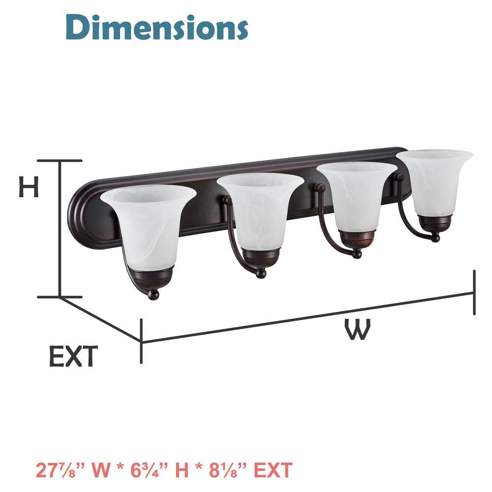 Oil Rubbed Bronze 4-Light Vanity Fixture with Alabaster Glass Shades