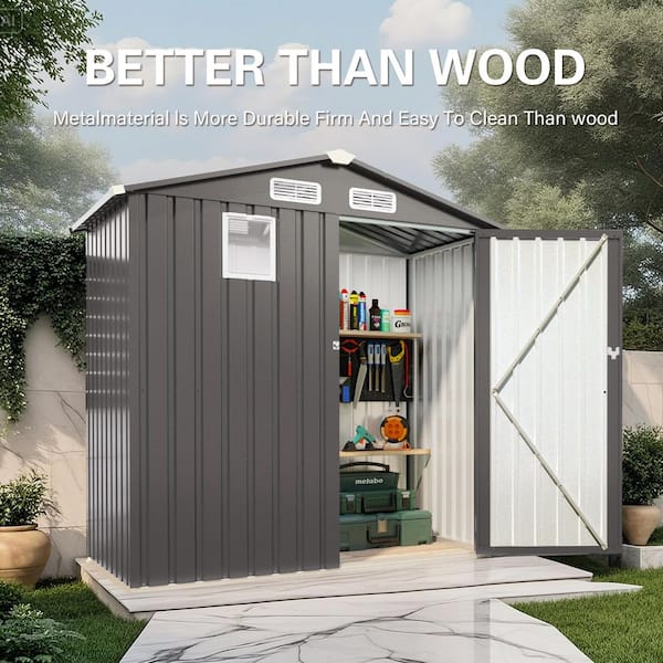 6 ft.W x 3.5 ft.D Outdoor Metal Storage Shed, Lockable Door Tool Shed with Window for Patio/Sundries, Gray (18 sq. ft.)