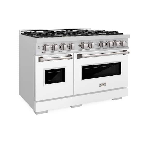 Classic 48 in. 8-Burner Dual Fuel Range with Double Oven in Stainless Steel and Matte White Door
