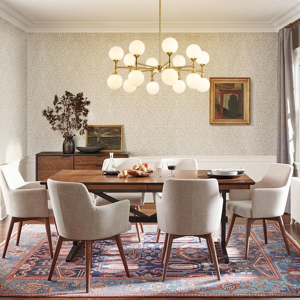 Ameal 16-Light Glam Brushed Brass Sputnik Pendant Up and Down Chandelier for Kitchen Island with Frosted Glass Shade