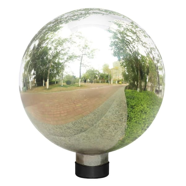10 in. Gazing Ball, Glass Mirror Polished Hollow Ball Reflective Garden Sphere for Home, Garden and Lawn Deco, Silver