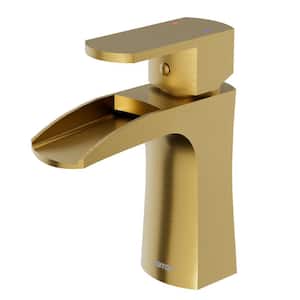 Kassel Single-Handle Single-Hole Basin Bathroom Faucet with Matching Pop-Up Drain in Brushed Gold