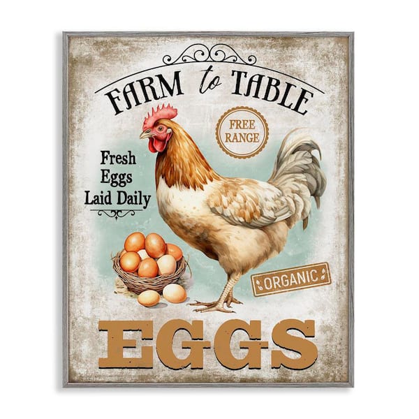 Stupell Industries Vintage Farm Eggs by Creatif Belle Gray Framed Animal Giclee Art Print 30 in. x 24 in.
