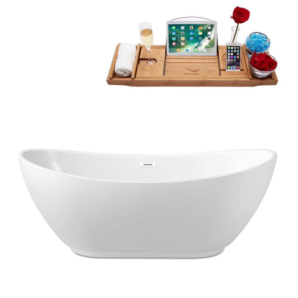 62" Glossy White Acrylic Freestanding Soaking Bathtub
