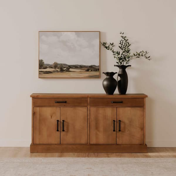 Arvid Honey Pine Wood 61.5 in. Sideboard with 2 Drawers and 4 Doors