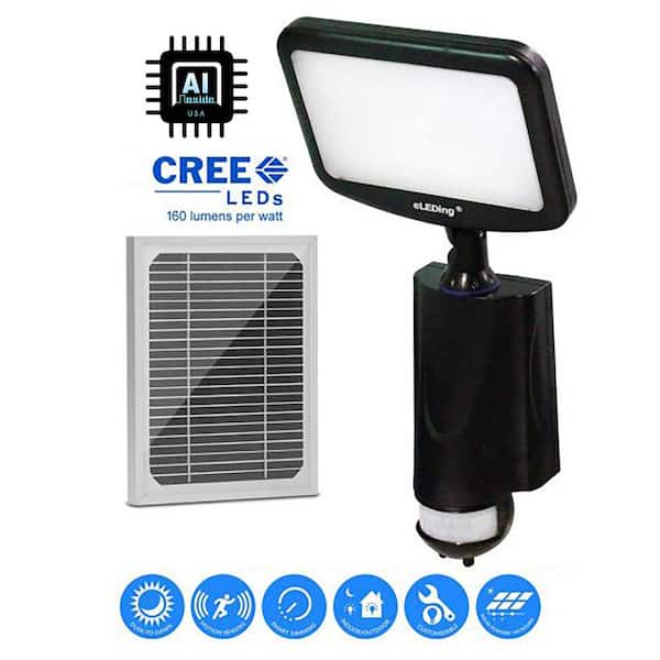eLEDing 4-Watt 180-Degree Black Motion Activated Outdoor Solar Powered Cree LED Smart Security Flood Spot Parking Path Light