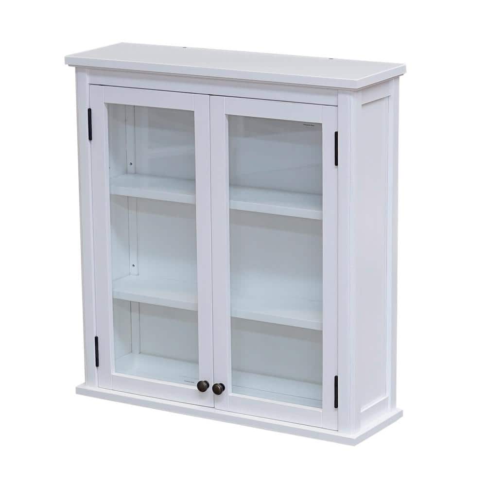Dorset 27" White Wall Mounted Bath Storage Cabinet with Glass Doors