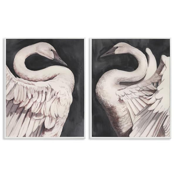 Stupell Industries Swans Taking Flight by Grace Popp 2 Pieces White Framed Animal Giclee Art Print 30 in. x 24 in.
