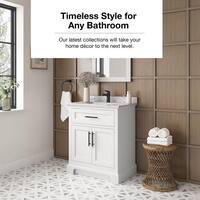 Doveton 30 in. Single Sink Freestanding White Bath Vanity with White Engineered Marble Top (Fully Assembled)