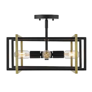 Tribeca 15.5 in. 4-Light Black with Aged Brass Accents Semi-Flush Mount