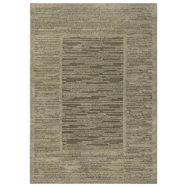 Striped Framed Border Power Loomed Soft Shag High-Low Indoor 5 ft. x 7 ft. Green Area Rug