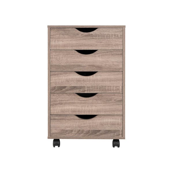MAYKOOSH 5-Drawer Vintage Oak 26 in. H x 16 in. W x 16 in. D Wood Lateral File Cabinet