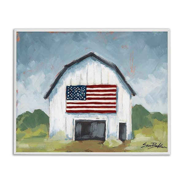 Stupell Industries Patriotic Country Barn by Sara Baker White Framed Nature Giclee Art Print 11 in. x 14 in.