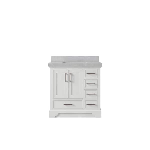 Charlotte 36 in. Single Sink Freestanding White Bath Vanity with Pearl Light Gray Qt. Top Unassembled