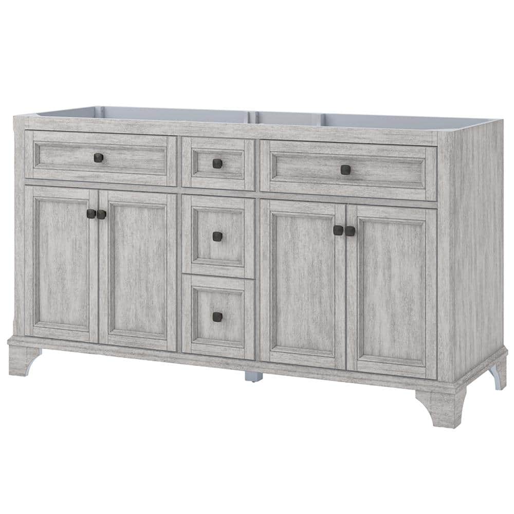 Ellery 60" Vintage Grey Double Freestanding Vanity with Oil-Rubbed Bronze Hardware