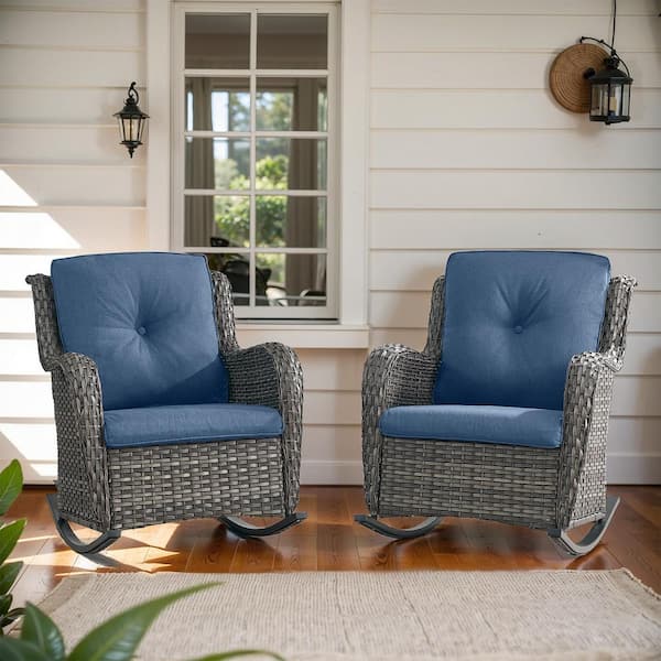 Opohoro ArcoBay Metal and Gray Wicker Outdoor Rocking Chair