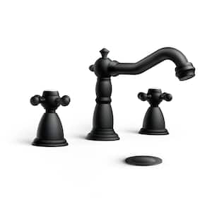 8 in. Widespread Double Handle Bathroom Faucet with Pop Up Drain in Matte Black